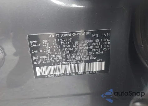 2021 Subaru Ascent Limited from USA, damaged, VIN 4S4WMAPD3M3465966